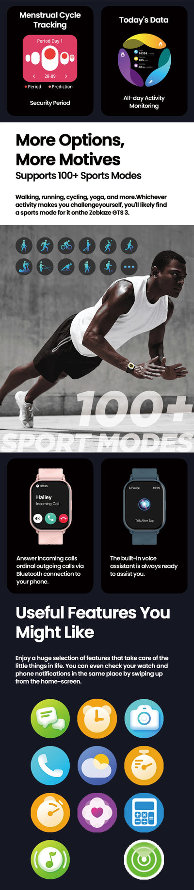 Zeblaze GTS 3 Smart Watch with 2.03 Inch Screen - Smarsty