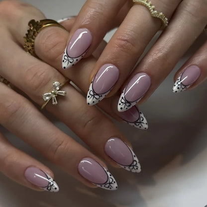Colorful Press On Almond Nails Set with Pearl Flowers - Smarsty