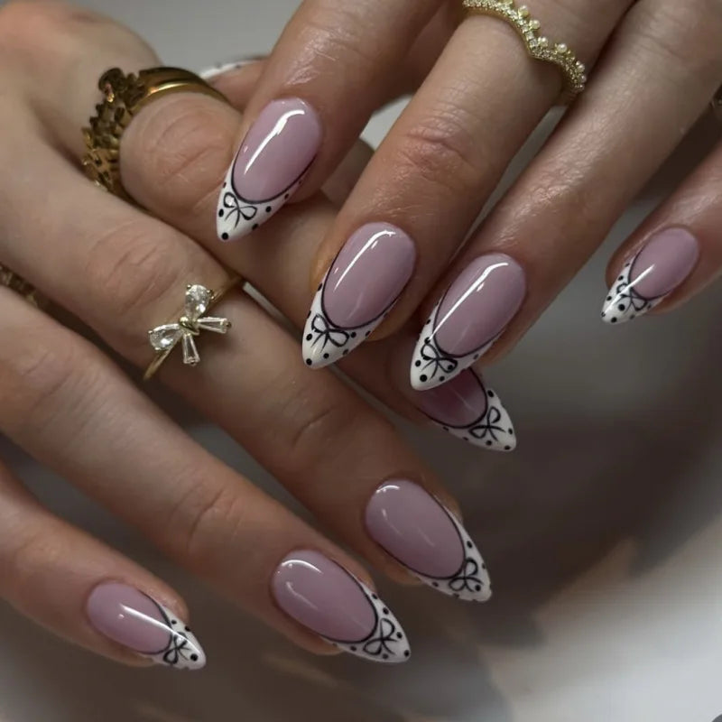 Colorful Press On Almond Nails Set with Pearl Flowers - Smarsty
