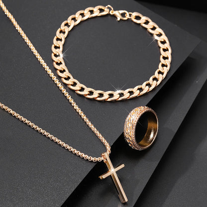 Men's 3 Piece Alloy Jewelry Set with Cross Pendant - Smarsty
