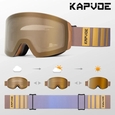 Kapvoe Photochromic Ski Goggles Magnetic Anti-Fog Lenses UV400 Protection Men Women Ski Goggles Snow Sunglasses Sports Eyewear