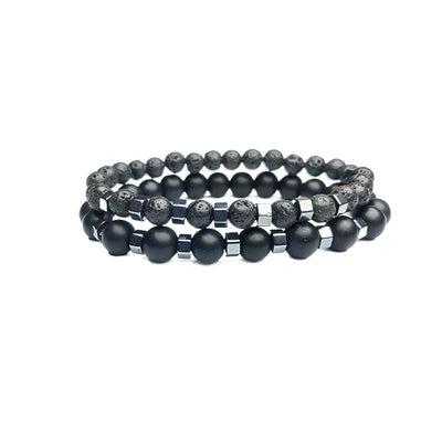 Frosted Black Volcanic Stone Men’s Bracelet Set - Smarsty
