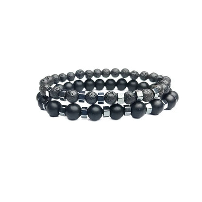 Frosted Black Volcanic Stone Men’s Bracelet Set - Smarsty