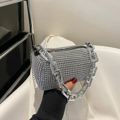 Rhinestone Bucket Bag Sparkling Crossbody Chain Bag - Smarsty