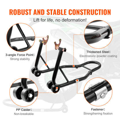 SucceBuy Motorcycle Stand Lift 850lbs Front Rear Combo Stand Lift Stand Front&Rear Wheel Fork Stand Heavy Duty Rear Wheel Stand