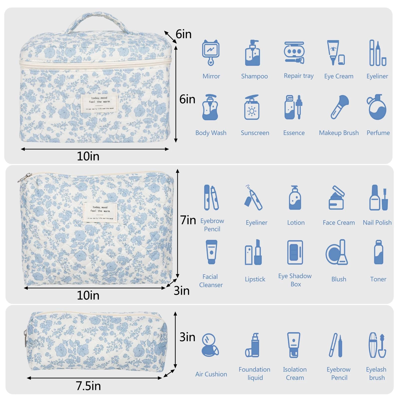 1pcs Cute Quilted Cotton Makeup Bag Women Zipper Cosmetic Organizer Cloth Handbag Box Shape Portable Toiletry Case for Girls - Smarsty