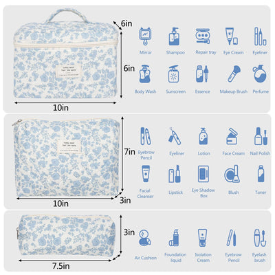 1pcs Cute Quilted Cotton Makeup Bag Women Zipper Cosmetic Organizer Cloth Handbag Box Shape Portable Toiletry Case for Girls - Smarsty