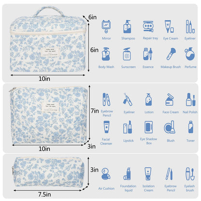 1pcs Cute Quilted Cotton Makeup Bag Women Zipper Cosmetic Organizer Cloth Handbag Box Shape Portable Toiletry Case for Girls - Smarsty