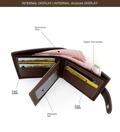 Men's Wallet with Hasp Business Card Holder Case Male Short Purse PU Leather Money Bag for Men Credit Card Wallets - Smarsty