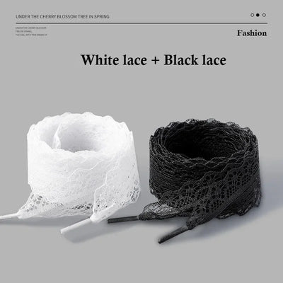 Fancy Lace Shoelaces for Women Casual Shoes 2.9CM Width Flat Shoelace for Sneakers Black White Shoe Laces Accessorices - Smarsty