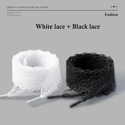 Fancy Lace Shoelaces for Women Casual Shoes 2.9CM Width Flat Shoelace for Sneakers Black White Shoe Laces Accessorices