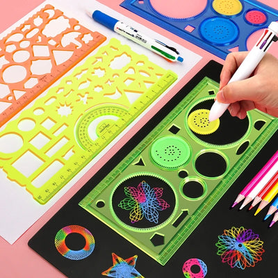Geometry Spirograph Drawing Stencils Set Painting Template Art Crafts Creative Kids Educational Toy Variety of Flowers Ruler by Smarsty