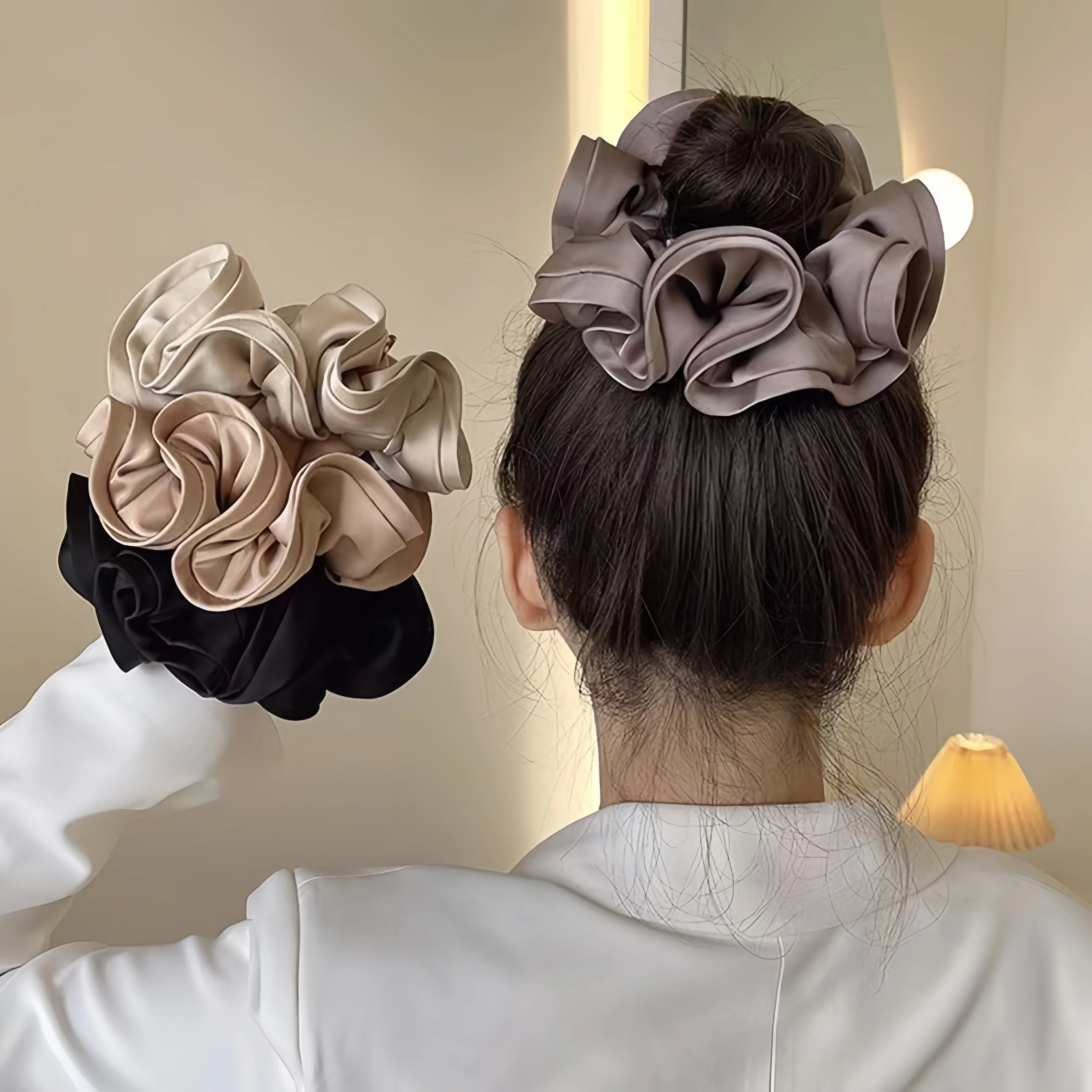 Korean Satin Ribbon Scrunchie For Voluminous Ponytail - Smarsty