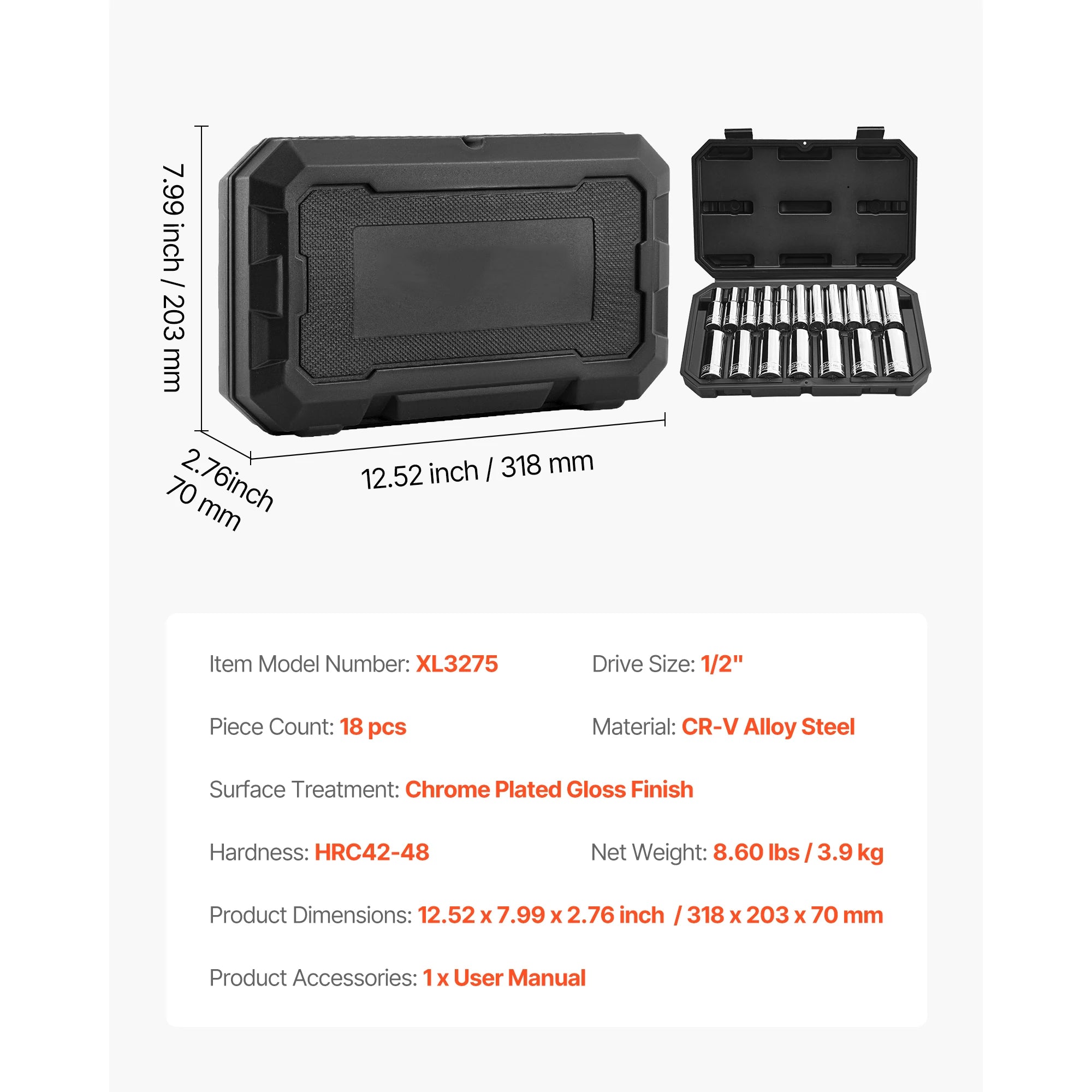SucceBuy Socket Set 86 Pieces 3/8 1/4 1/2in Drive Socket and Ratchet Set SAE Metric Mechanic Tool Kit with Ratchet Wrench