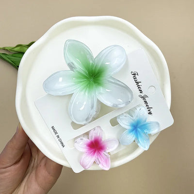 Bohemian Plumeria Hair Claw Clips Set Lightweight Beach - Smarsty