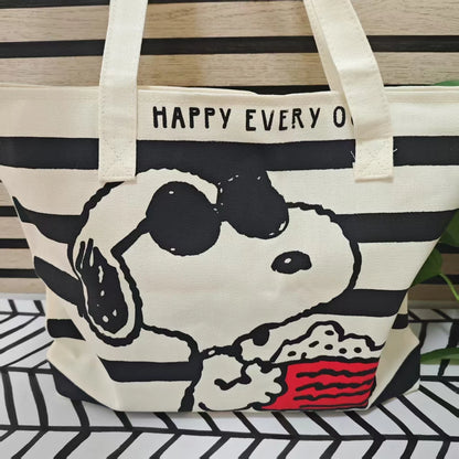 Snoopy Canvas Tote Bag With Zipper Closure For Everyday Use - Smarsty