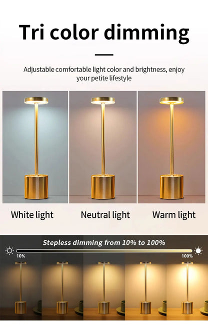 Classic Table Lamp USB Rechargeable Night Light Stepless Dimming Touch Desk Lamp 3 Colors Bedside Lamp Bar Hotel Decoration - Smarsty