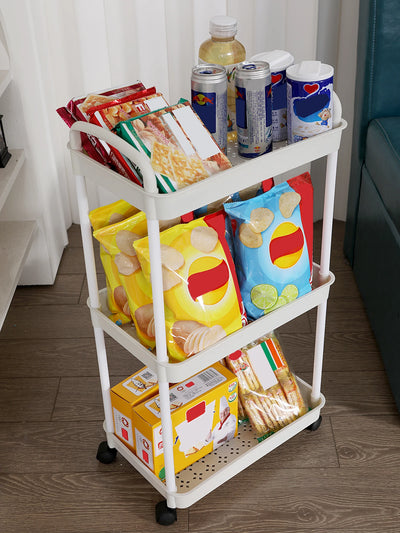 Plastic Rolling Utility Cart with Handle Storage Trolley for Office, Living Room, Kitchen, Movable Storage Organizer with Wheel by Smarsty