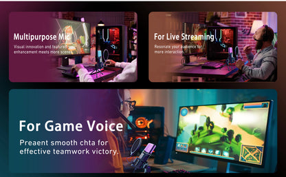 USB Condenser Microphone with RGB Lighting for Streaming - Smarsty