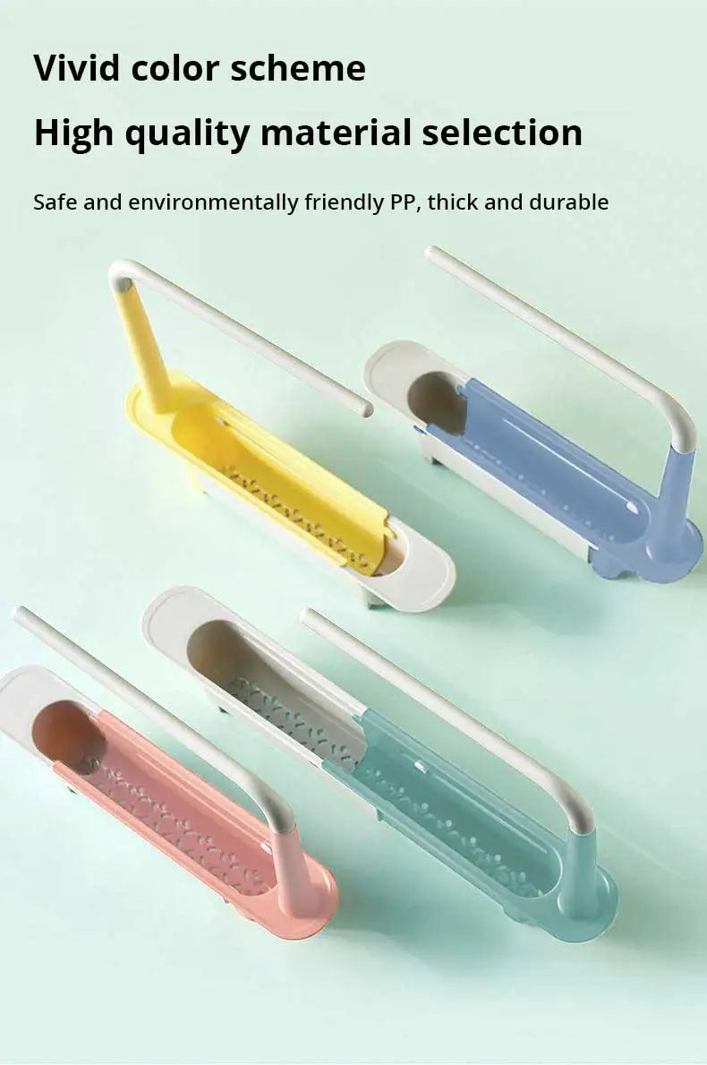 1Pc Multifunctional Telescopic Sink Storage Rack Upgraded Adjustable Sink Sponge Holder Expandable 2-in-1 For Home Kitchen by Smarsty