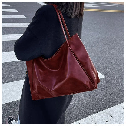 Women PU Leather Tote Bag Large Capacity Shoulder Crossbody - Smarsty