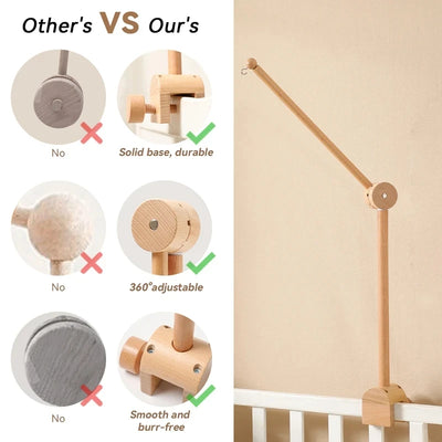 Baby Crib Mobile Rattle Toy For 0-12 Months Cartoon Felt Forest Animal Bed Bell Hanging Wooden Bracket Mobile Newbaby Rattle Toy by Smarsty