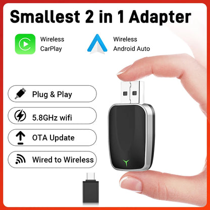 Wireless CarPlay Android Auto 2in1 Adapter Fast Connect - Smarsty