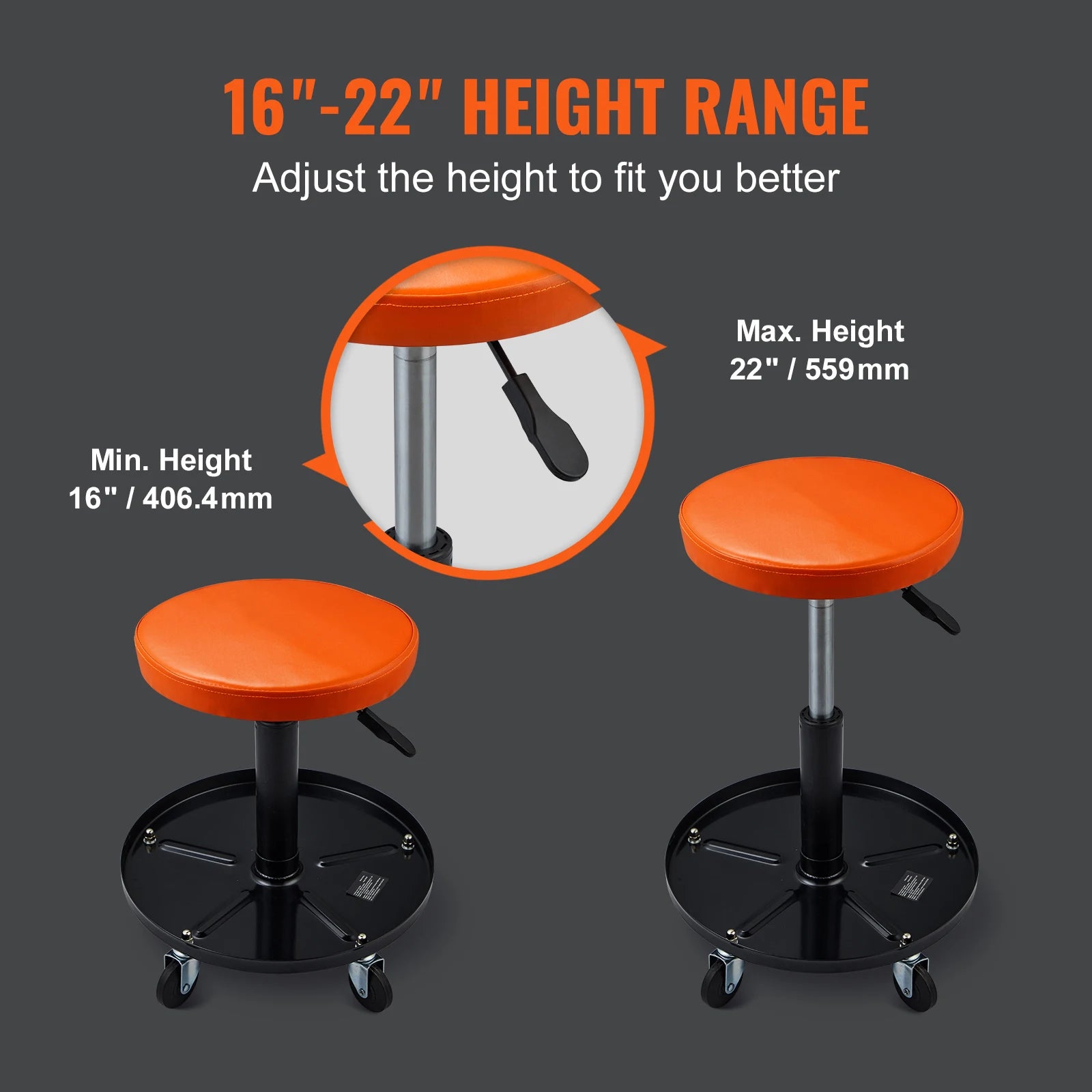 SucceBuy Mechanic Stool 250 LBS Rolling Pneumatic Creeper Garage/Shop Seat Padded Rolling Workshop Stool for Garage Auto Repair