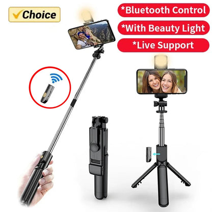 Selfie Stick Wireless Tripod Stand with Light Bluetooth Remote Extendable Tripod for iPhone Mobile Phone Tiktok Live Streaming - Smarsty