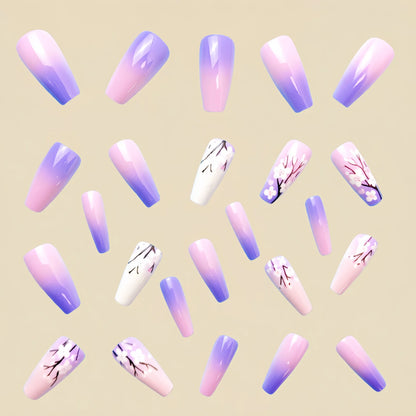 24 Piece Set Medium Long Press On Nails with Peach Flower Design - Smarsty