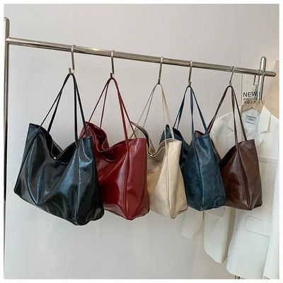 Women PU Leather Tote Bag Large Capacity Shoulder Crossbody - Smarsty