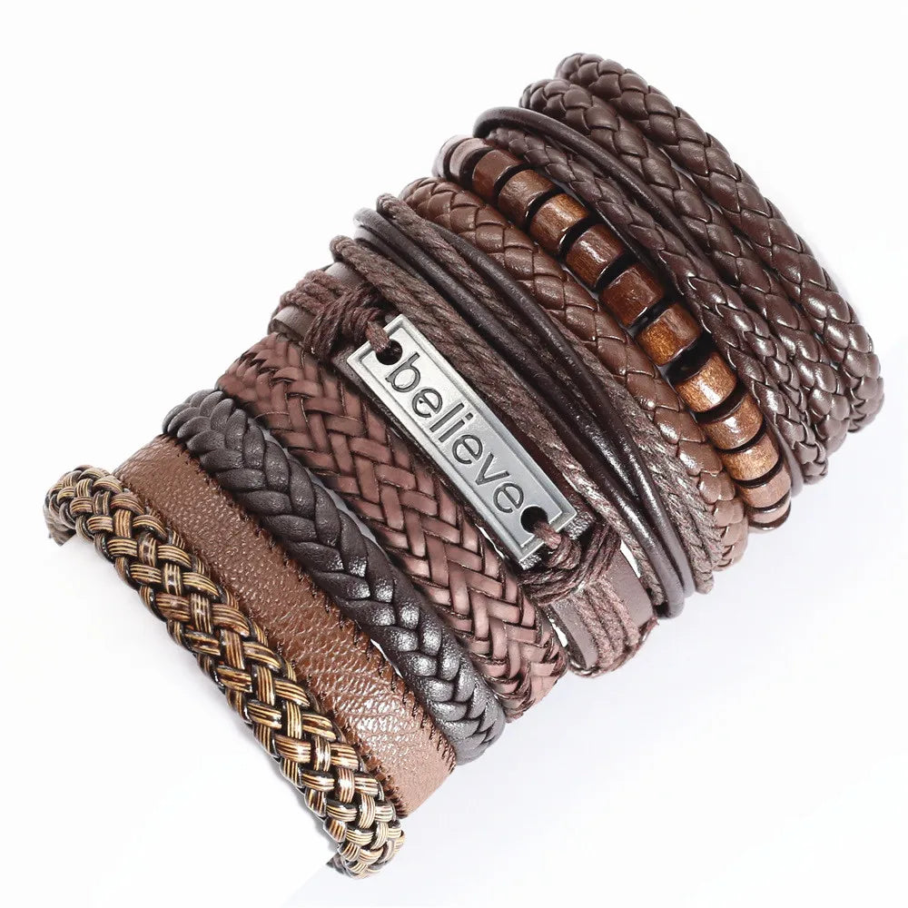 Handmade Black Leather Wrap Bracelets Set for Men and Women - Smarsty
