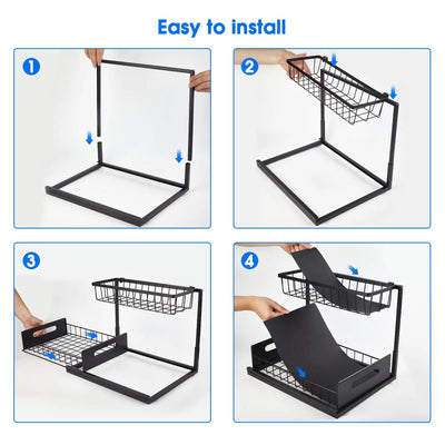 Under Sink 2 Tier Sliding Cabinet Basket Organizer Drawer Pull Out Cabinet Multi-Purpose Sink Organizer for Bathroom Kitchen by Smarsty