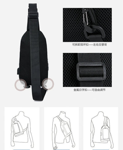 Mens Nylon Chest Bag With USB Charging Compact Crossbody - Smarsty