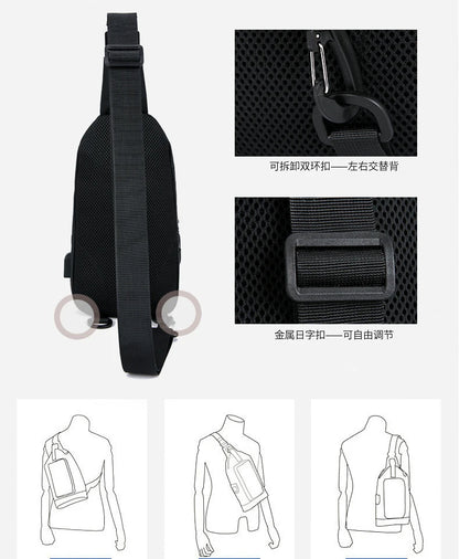 Mens Nylon Chest Bag With USB Charging Compact Crossbody - Smarsty