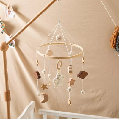 Baby Crib Mobile Bed Bell Rattle Toys Wooden Crochet Stars Pendant Bed Bell Toys Newborn Comfort Crib Bracket Hanging Toys Gifts by Smarsty