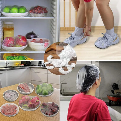 Disposable Food Cover Plastic Shower Cap Fruit Food Cover Elastic Plastic Wrap Cover Food Grade Storage Bag Kitchen Organizer by Smarsty