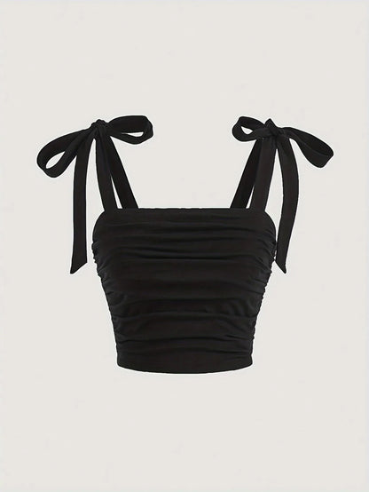 Solid Tie Shoulder Ruched Wide Strap Slim Fit Crop Top Women Clothing Summer 2025 Y2K Clothes Pink Backless Camis Top Streetwear