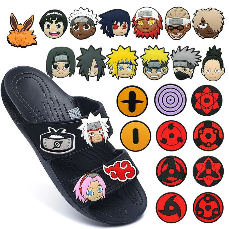 12/27pcs MINISO Japanese anime Shoes Charms PVC Shoe Accessories DIY Shoe Buckle Clogs Sandal Decoration For Kids X-mas Gifts