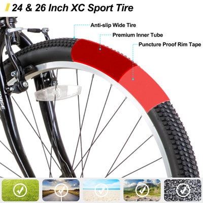 Hiland 24 26 inch Mountain Bike for Men Women, 21 Speeds High-Carbon Steel Frame, Sport Cycling MTB Bicycle for Adult - Smarsty