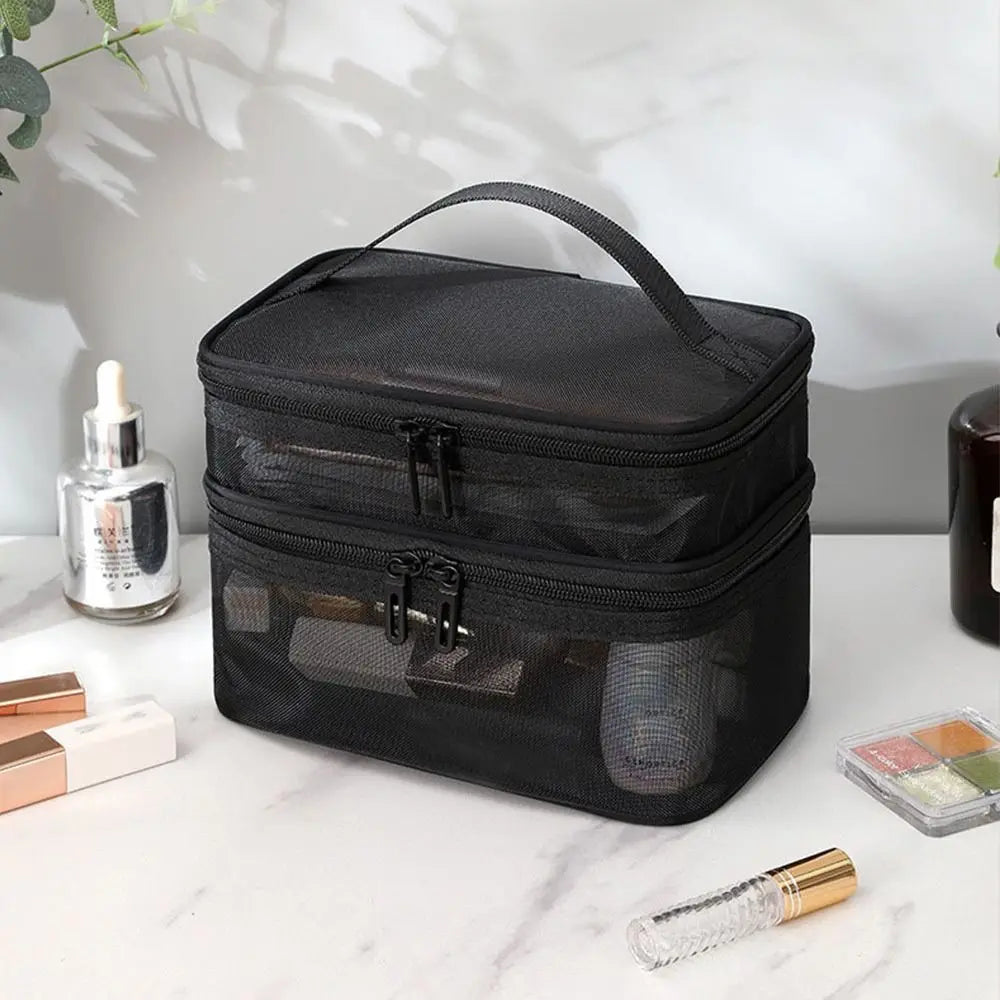 Transparent Mesh Travel Cosmetic Bag With Large Capacity - Smarsty