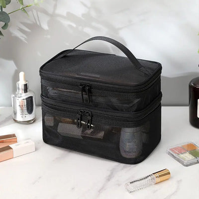 Transparent Mesh Travel Cosmetic Bag With Large Capacity - Smarsty