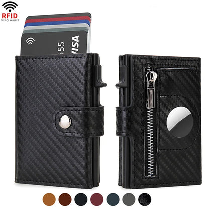 Rfid Carbon Fiber Men Wallets for Airtag Luxury Slim Mini Credit Card Holder Wallets for Men Air Tag Tracker Minimalist Purse - Smarsty
