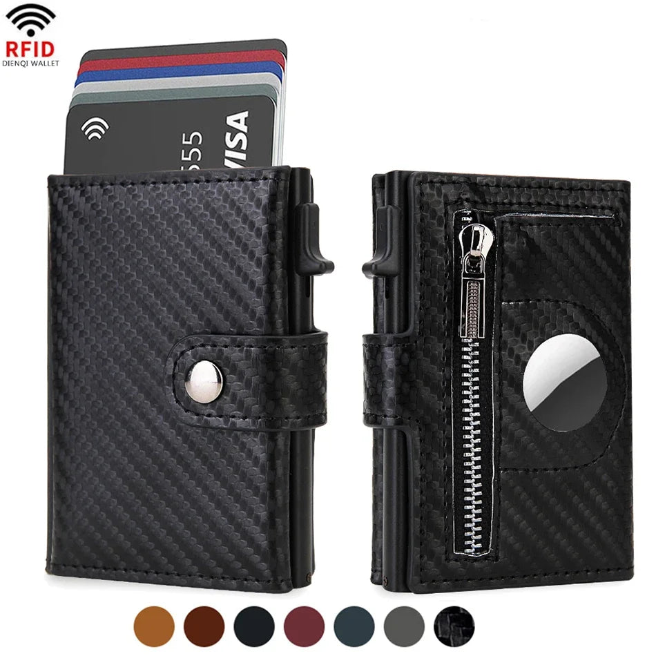 Rfid Carbon Fiber Men Wallets for Airtag Luxury Slim Mini Credit Card Holder Wallets for Men Air Tag Tracker Minimalist Purse - Smarsty