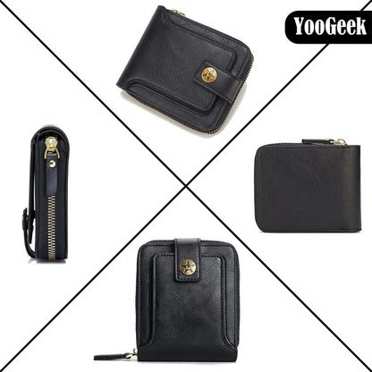 Vintage Men's Wallet PU Leather Short Purse Men Hasp Zipper Clutch Solid Color Wallets High Quality Durable Convenient Wallets - Smarsty