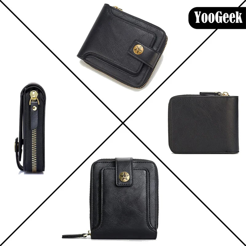 Vintage Men's Wallet PU Leather Short Purse Men Hasp Zipper Clutch Solid Color Wallets High Quality Durable Convenient Wallets - Smarsty