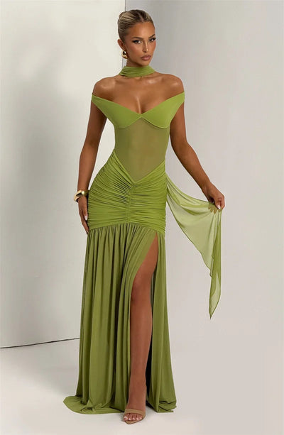Mozision Off-shoulder Backless Sexy Maxi Dress Women Gown Halter Sleeveless Backless Thigh High Split Club Party Long Dress - Smarsty