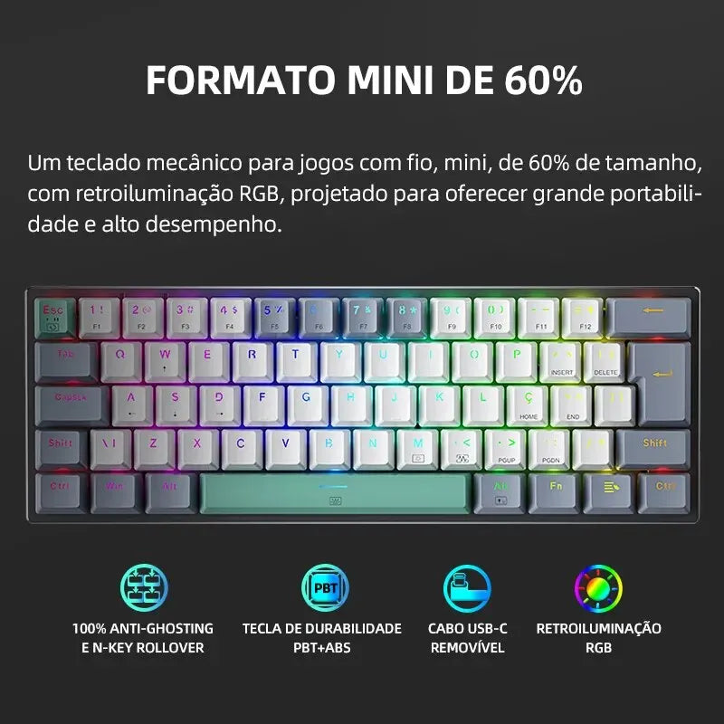 60 Percent Mechanical Keyboard With RGB Colorful Backlight