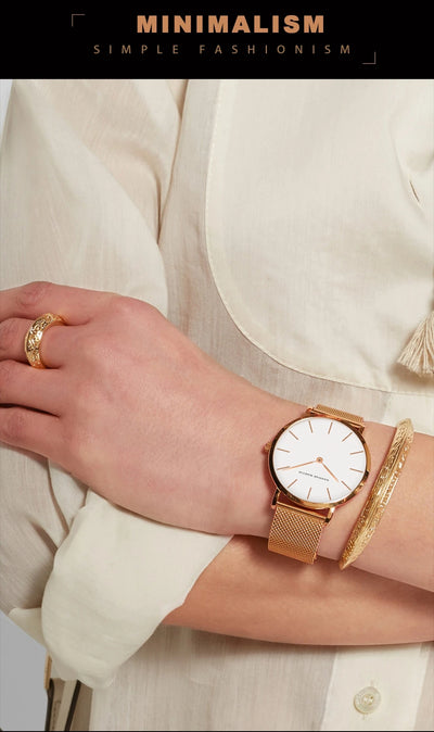 Rose Gold Women's Bracelet Watch with Japan Quartz Movement - Smarsty