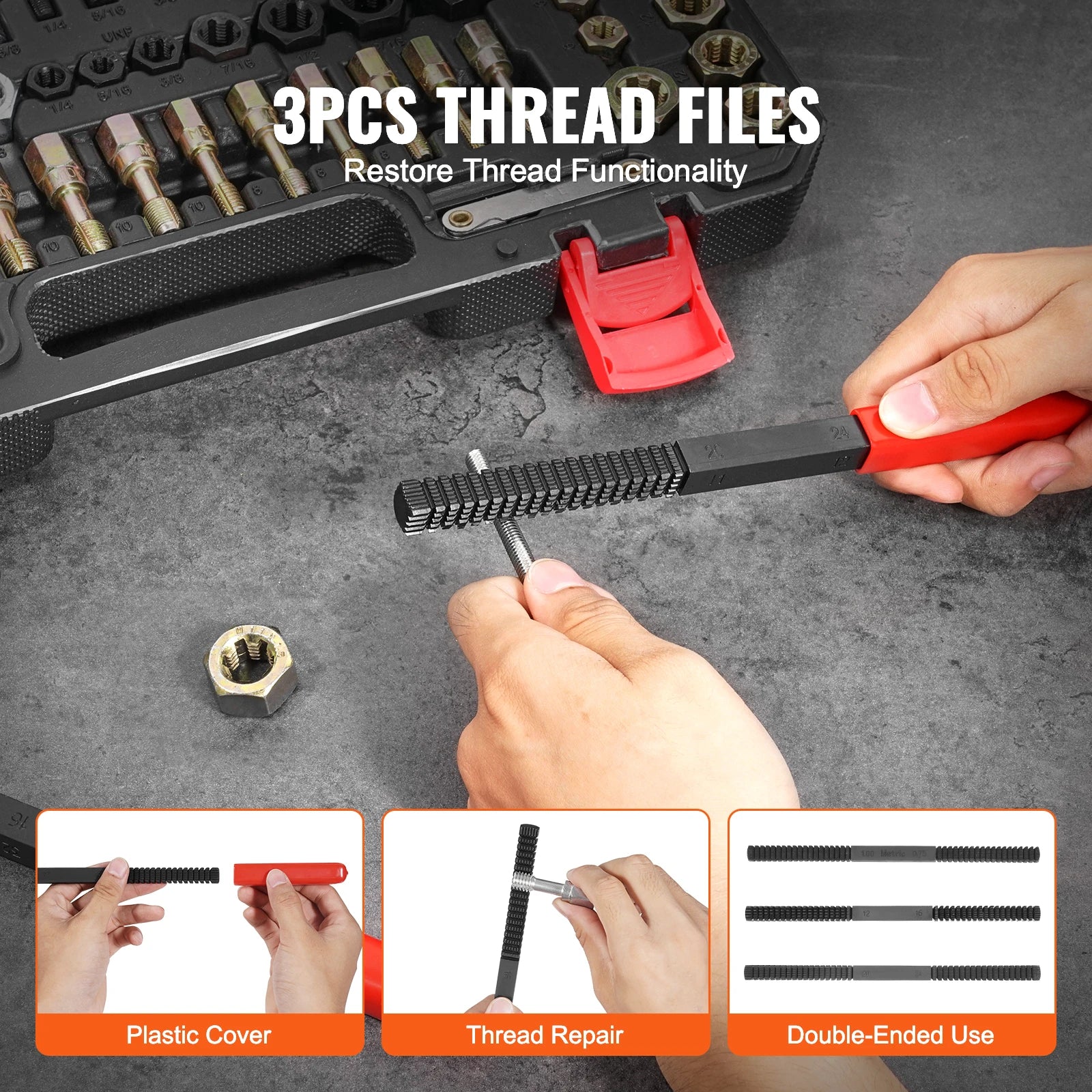 SucceBuy Thread Chaser Set UNC UNF Metric Thread Restorer Tool Rethreading Tool Kit Heat Treated Steel Mechanics DIY Enthusiast